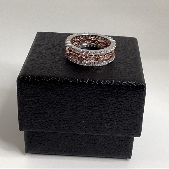 Sizes 4-10, 3 Pc Two Tone .925 Cz Eternity Band Ring Set - Picture 13 of 16